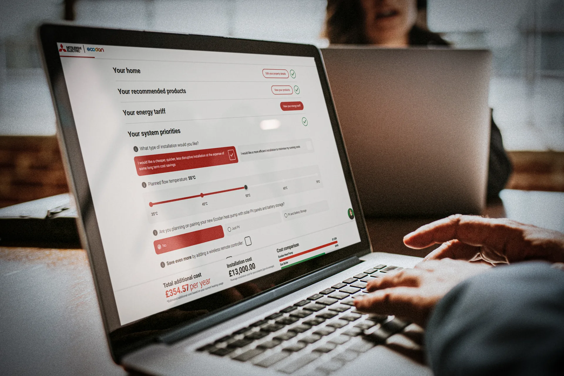 The Find My Ecodan web tool presenting a heat pump recommendation for a UK home